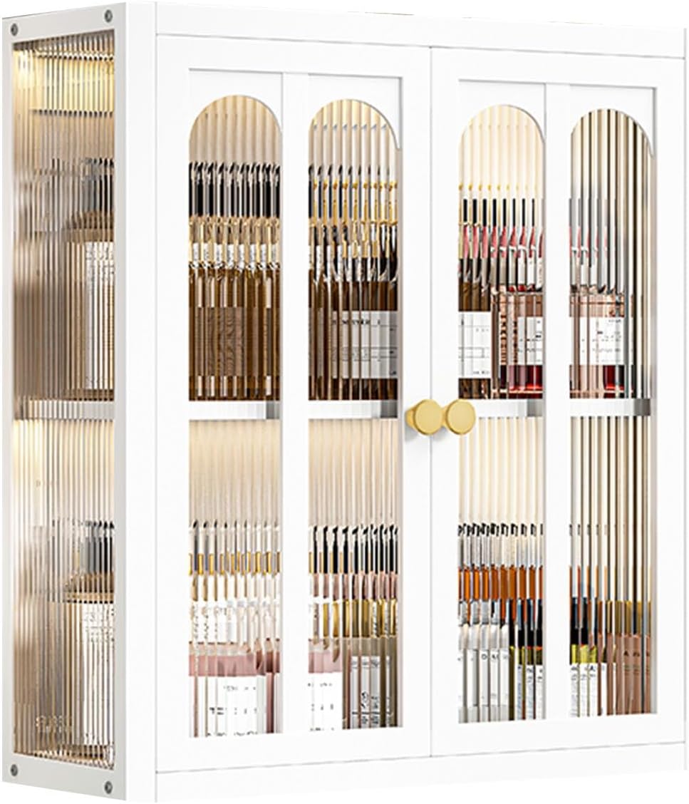 Wall Cabinet with Doors for Kitchen and Bathroom Storage, Wall Mounted Hutch and Shelves, Nail-Free Punchless Design, Magnetic Double Opening Doors, Wall Cabinets for Kitchen Walls Storage Organizer,