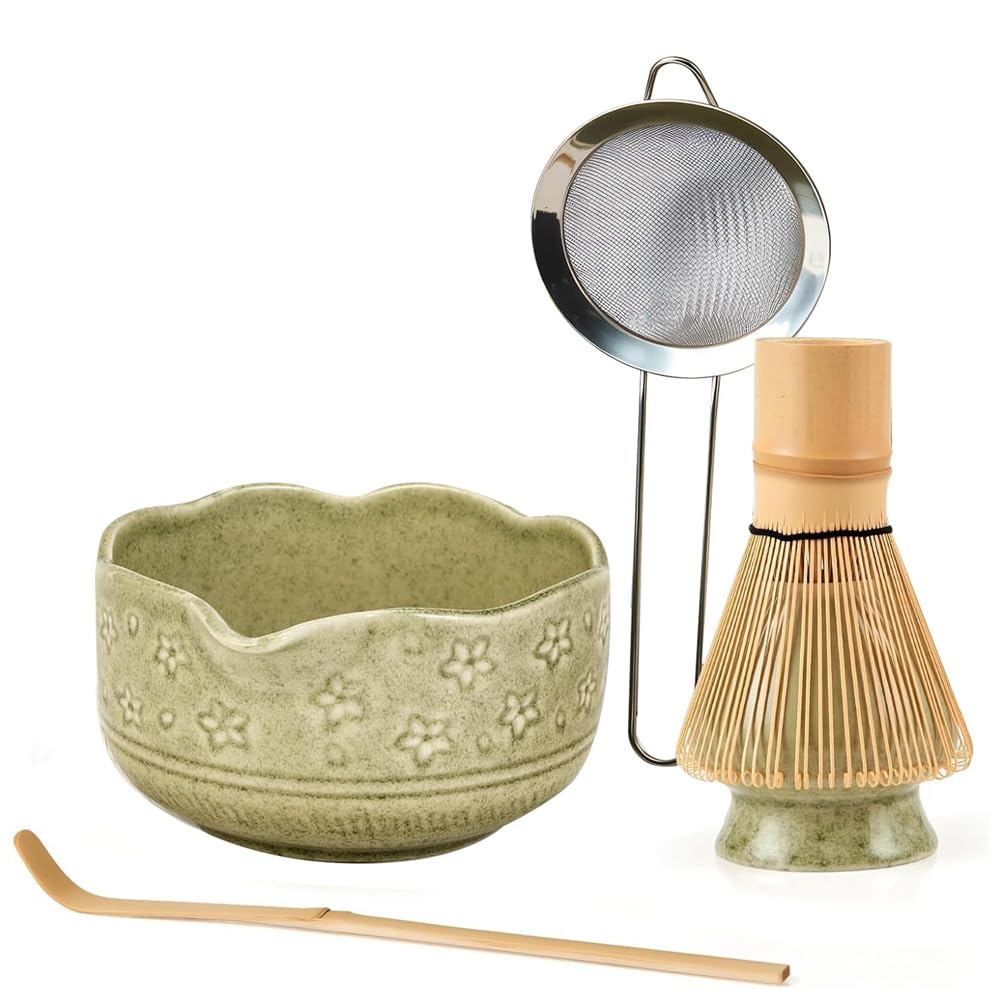 CTRLZS 5-Piece for Matcha Whisk Set Includes 18 OZ Bowl with Spout, Japanese Ceremony Kit for Matcha Lovers Beginner Gift