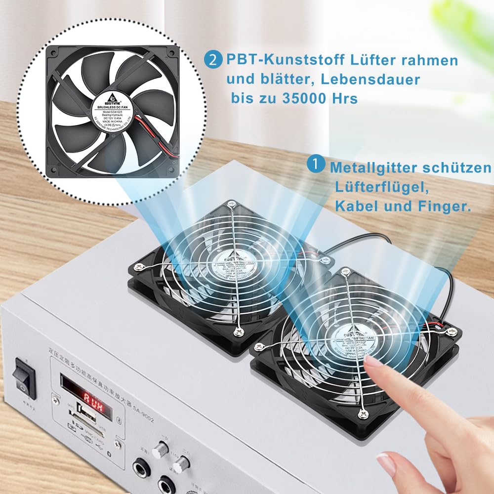 GDSTIME - Juego de 2 ventiladores para PC (120 mm, USB, 5 V, 120 x 120 x 25 ajustable)