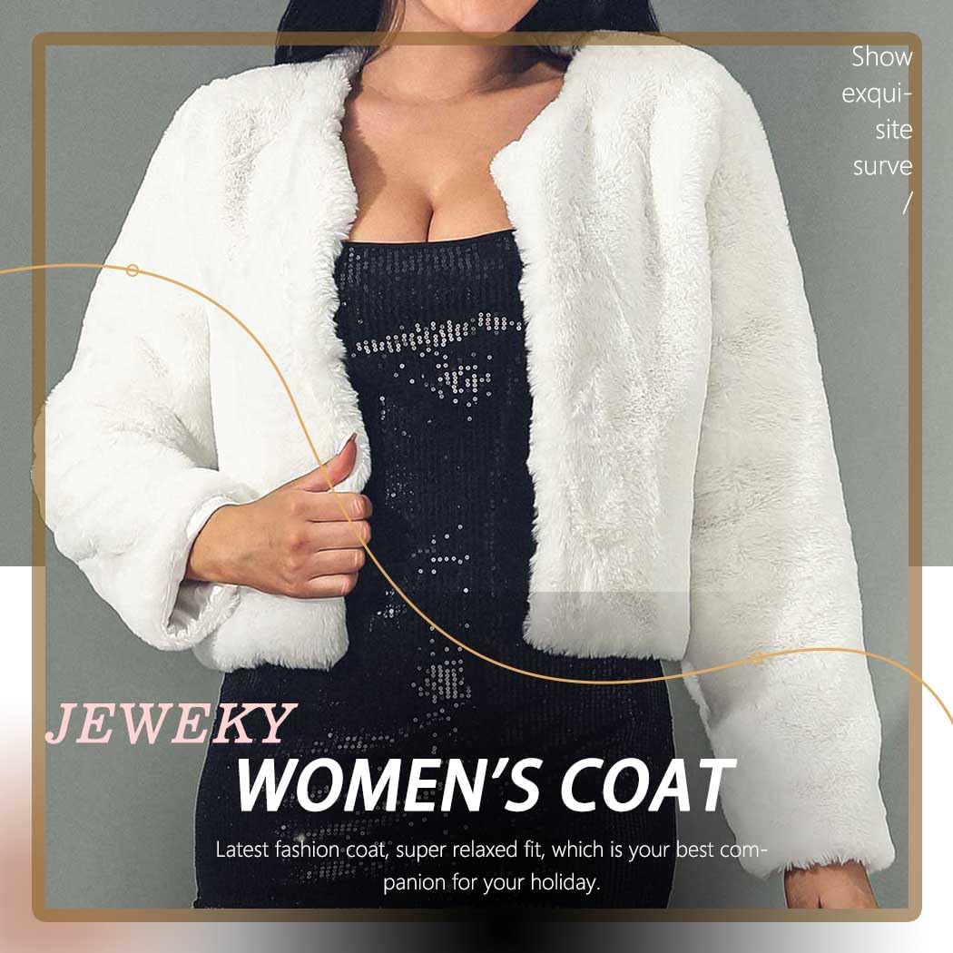 JEWEKY Faux Fur Coat Long Sleeve Shaggy Jacket Cropped Fluffy Coat Winter Warm Outwear Fur Jacket for Women - Image 6
