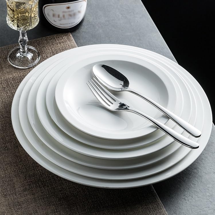 Pratos Plato de Cena cerámica Blanca Simple, Redondo, Comercial, Estilo Occidental, 7,5 Pulgadas, con Borde Ancho, for Aperitivos y Cocina Vajilla(12.5 in)