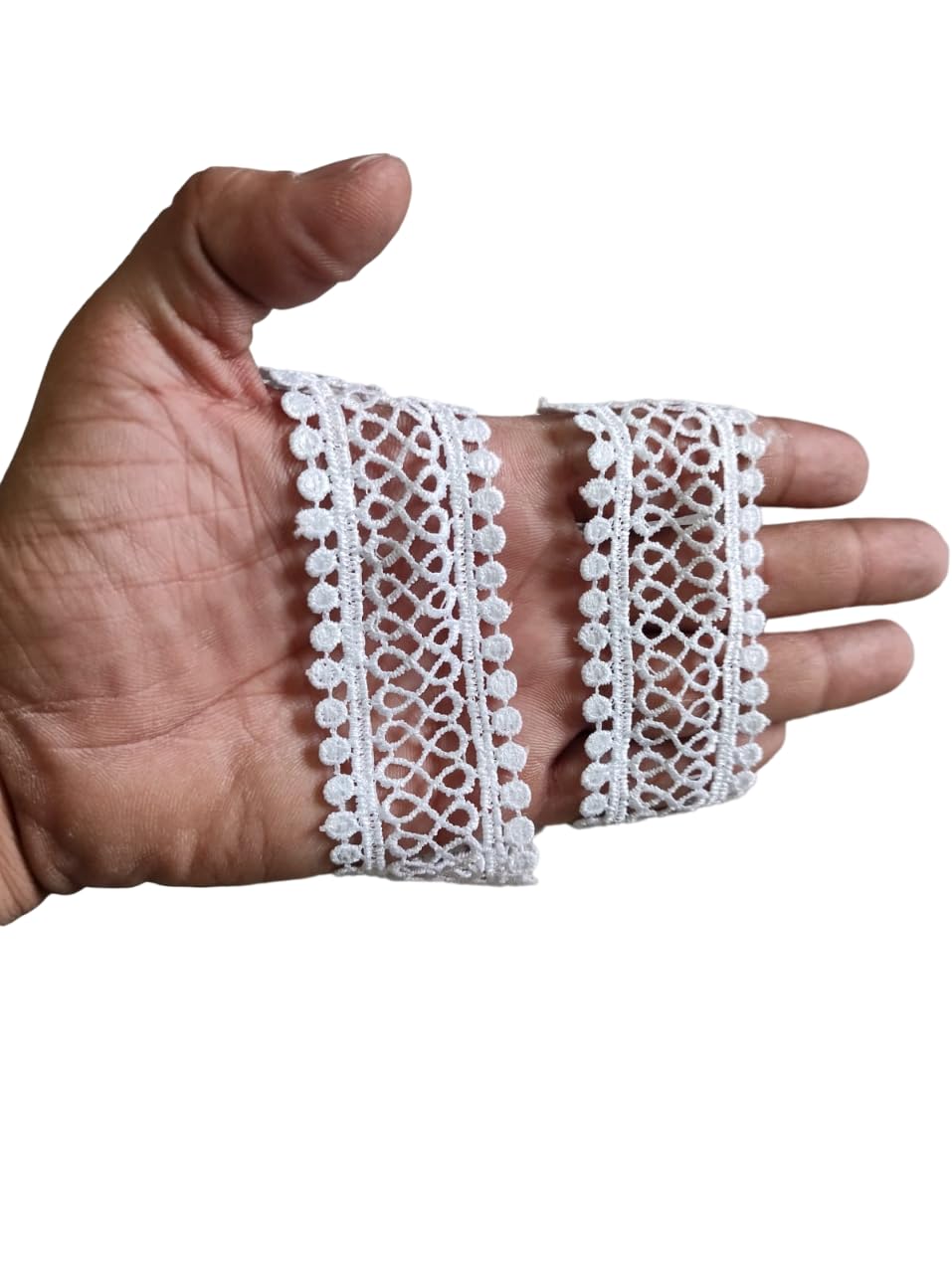 Wonder Star Cotton Floral (Pack 9 Meters) Designer Lace Border for Dupatta, Saree, Lehenga, Plazo, Suit, Dress, Blouse, Curtain, Sewing, Craft & Much More (White Design 1)