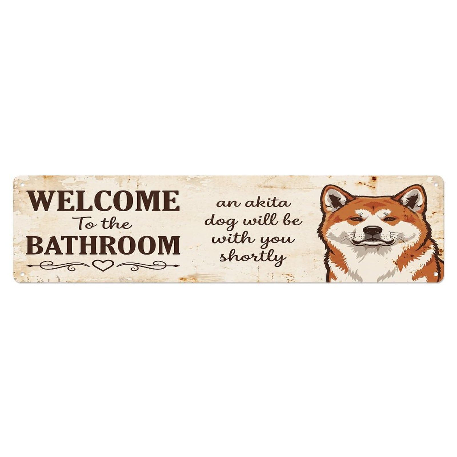 Vintage WELCOME To The BATHROOM Akita Dog Metal Tin Sign