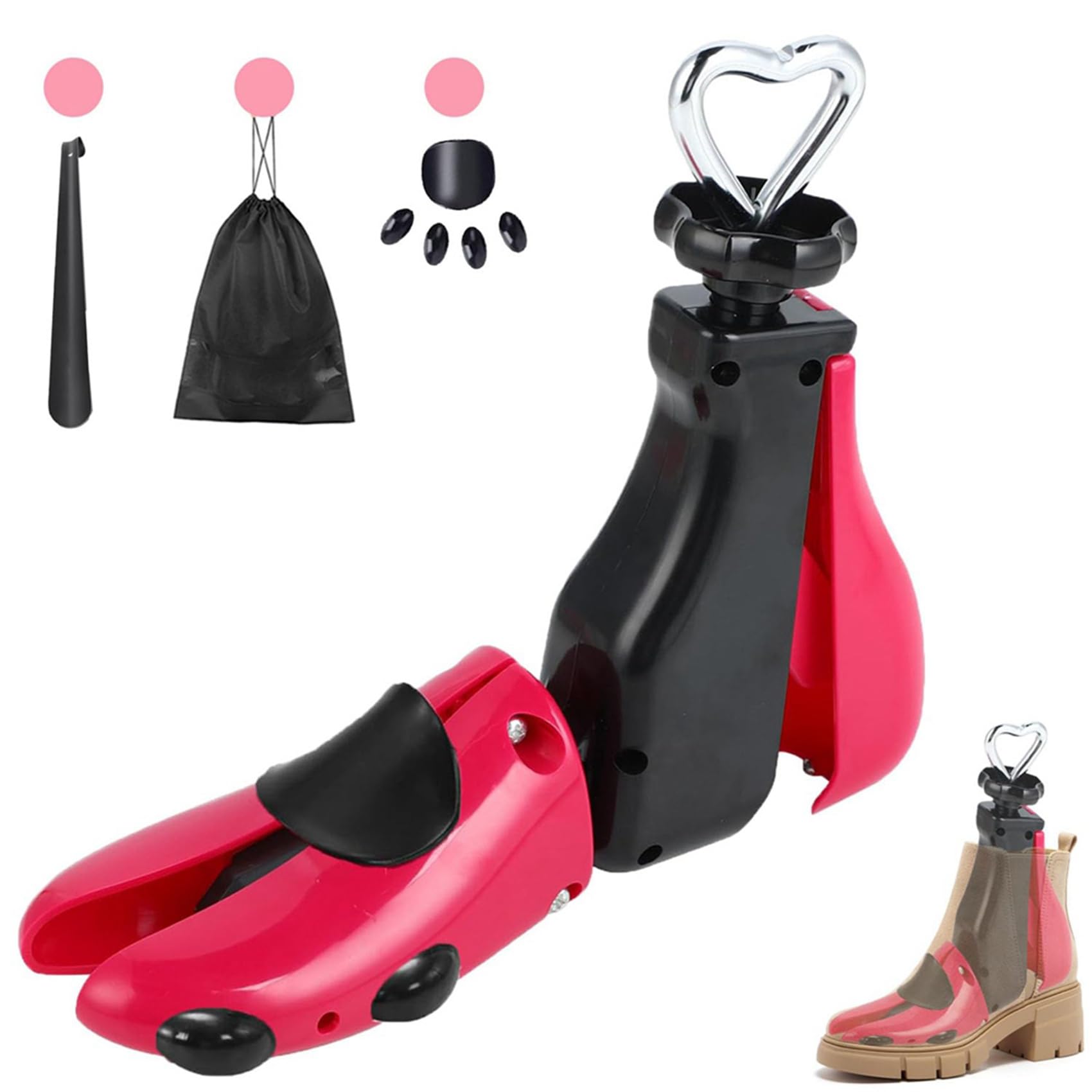 2X Ensanchador de Zapatos para Botas para Hombres, Expansor de Hormas para Mujeres, y Elástico, Botas Unisex Ajustables con Pies Anchos Rosa