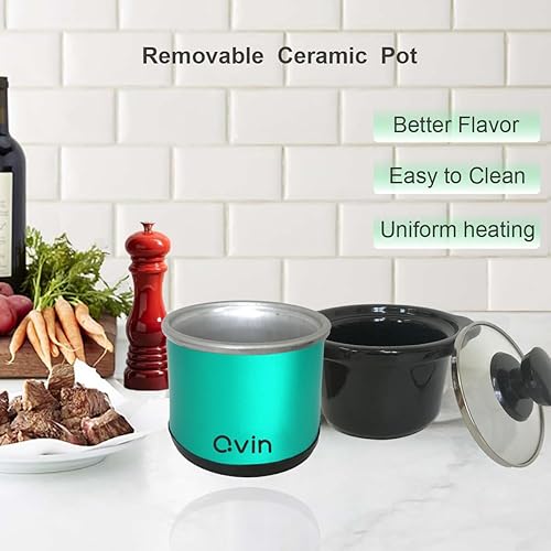 Miniatura 3 de Mini olla de cocción lenta redonda de 0.65 cuartos de galón, calentador de olla de fusión de fondue con cocodrilo de gres apto para lavavajillas,