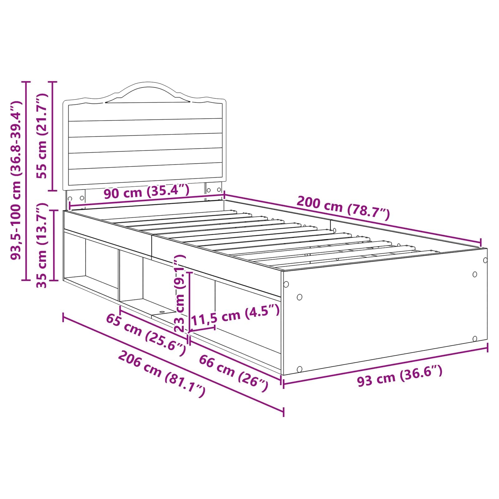 vidaXL Estructura de Cama 90 x 200 cm Madera de Pino Macizo