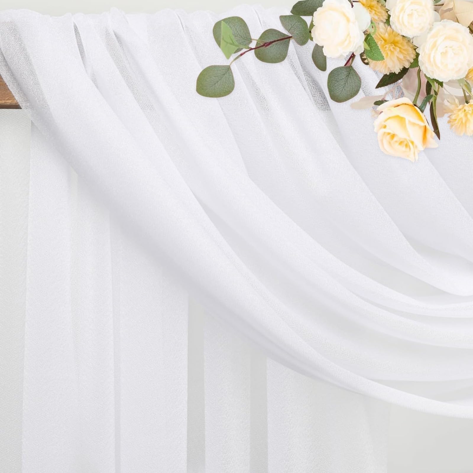 2 Panels Hochzeit Bogen Sheer Vorhänge Hintergrund, Vorhang Weiß Traubogen Hochzeit Chiffon Stoff Tüll Gardine, 600x75cm Gardinen für Laube Hochzeit Torbogen Zeremonie Fotografie Party (2pc,schwarz)