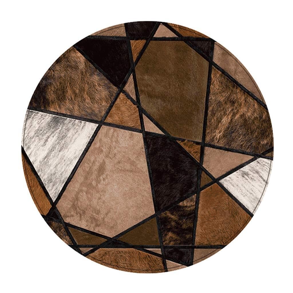 Tapis Patchwork en Cuir de Vache 100% Patchwork, Rond, Fabrication de Haute qualité, hypoallergénique, décoration de Chambre à Coucher(Diameter140cm)