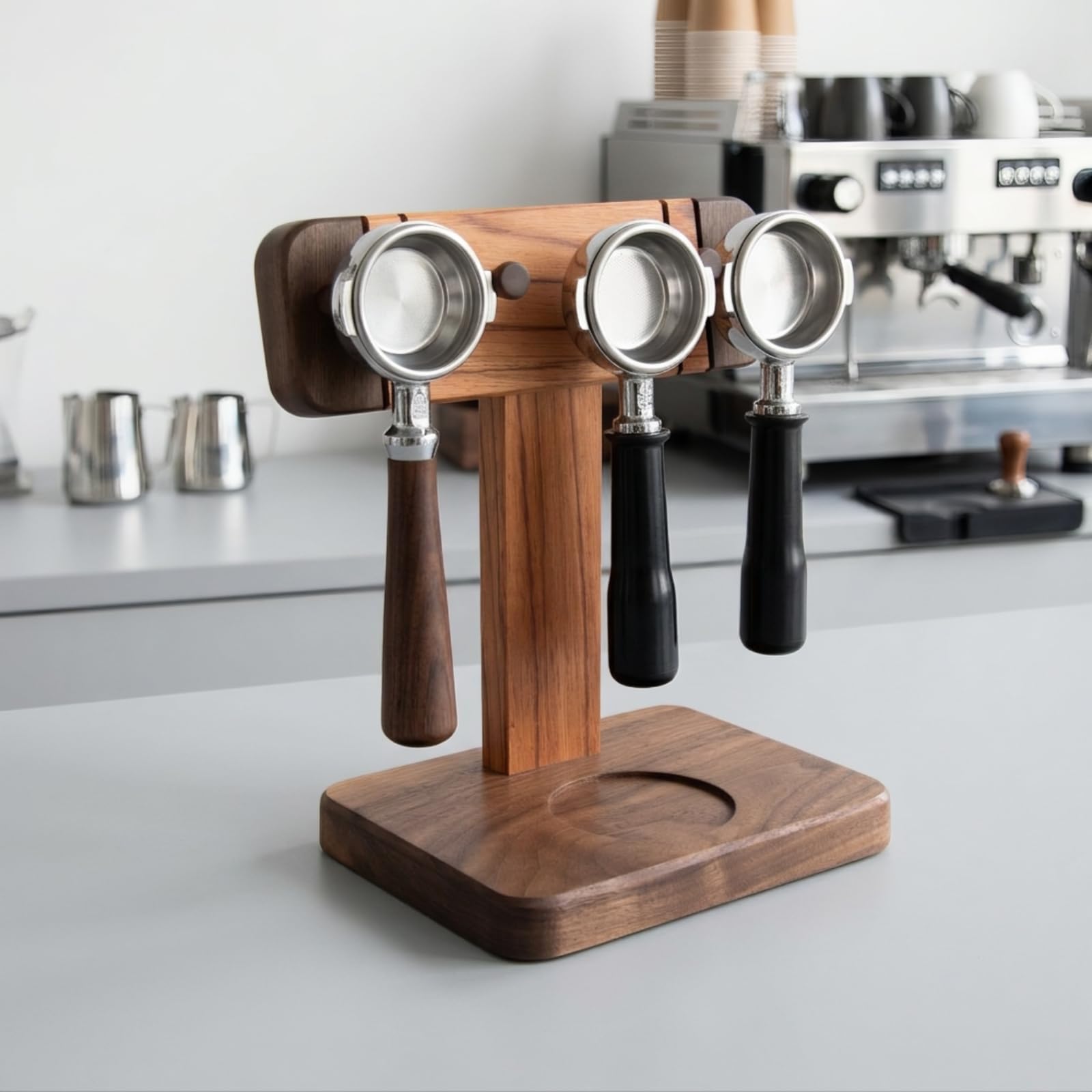 Milageto Manici filtro | Compatto, Supporto per filtro in Legno, Stabile, Stazione di Pressatura per, Caffetteria, caffettieri,