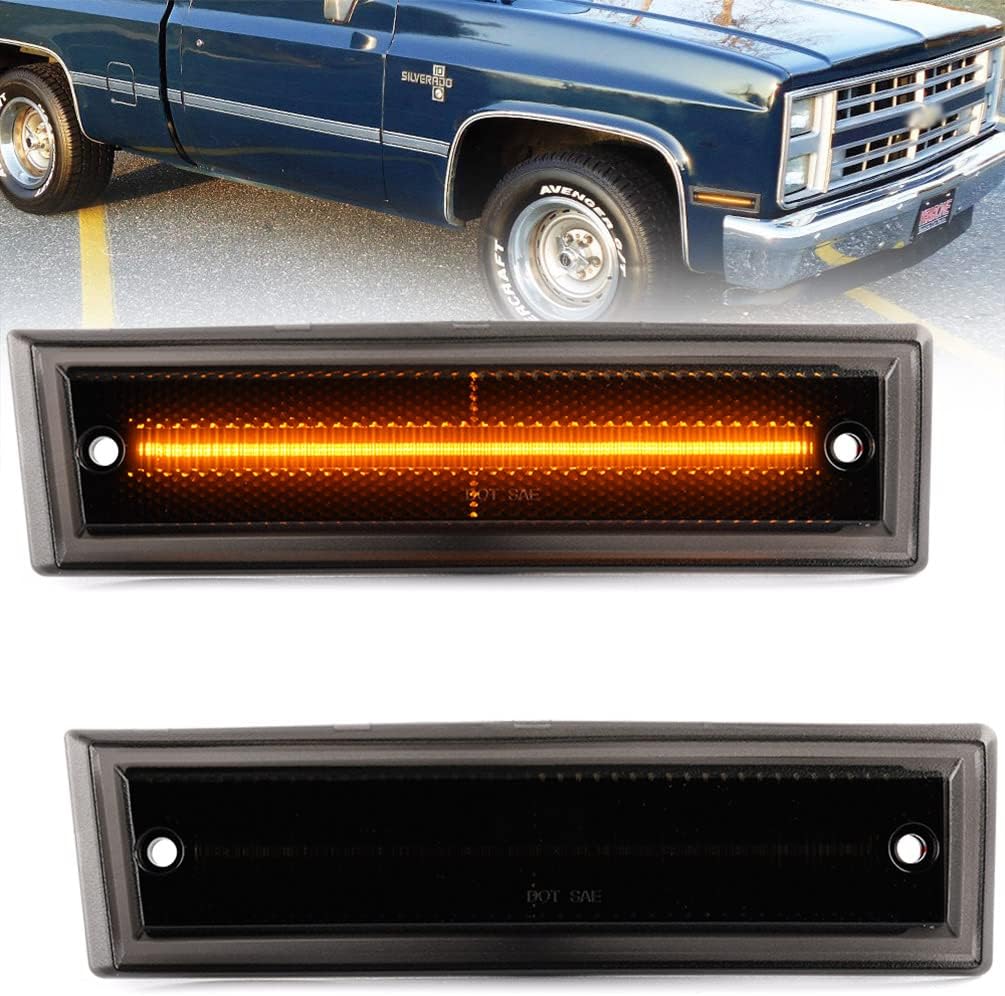 Smoked LED Side Marker Lights for 1981-1991 Chevy/GMC C/K 1500 2500 C10 C20 K10 K20 K30 R10 R20 V10 V20 Suburban Blazer Jimmy Front Bumper Side Fender Reflector Signal Lamp Replace OEM 915557 915558