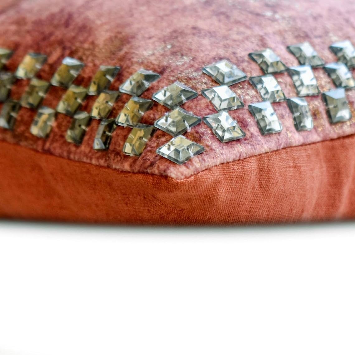 The HomeCentric Decorative Oblong Pillow Cover Rust, 12"x20" (30x50 cm) Velvet Gold Foil Textured, Crystal Embroidery Cushion Covers for Sofa, Couch, Bed and Patio, Abstarct Modern - Crystal Rust
