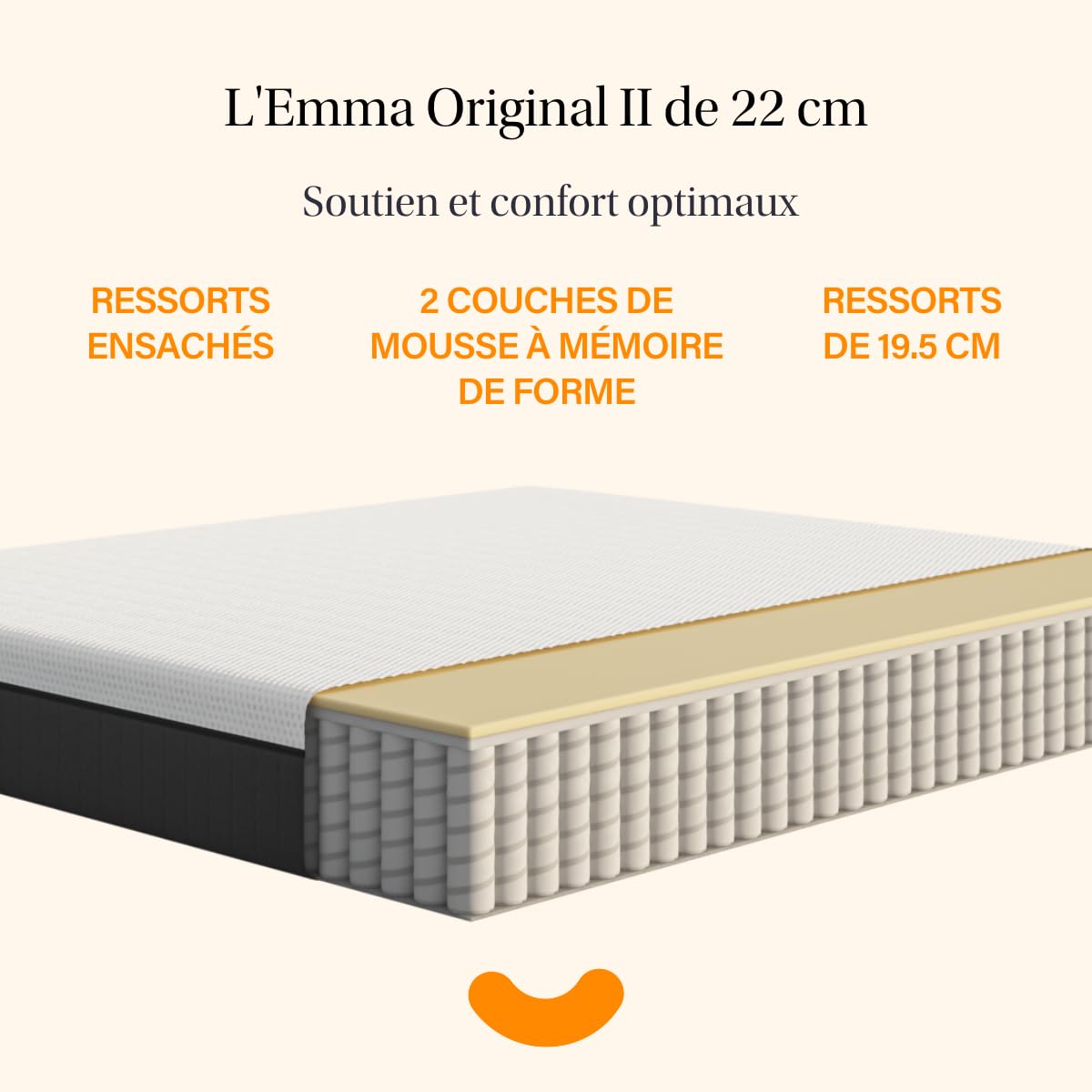 Matelas Emma Original Lite | Mousse à mémoire de forme, ressorts ensachés | 140x190 cm | hauteur 22 cm | Moyen-ferme (H7) | Soutien à 3 zones | Ergonomique | Ultra respirant | Durable | Housse lavable