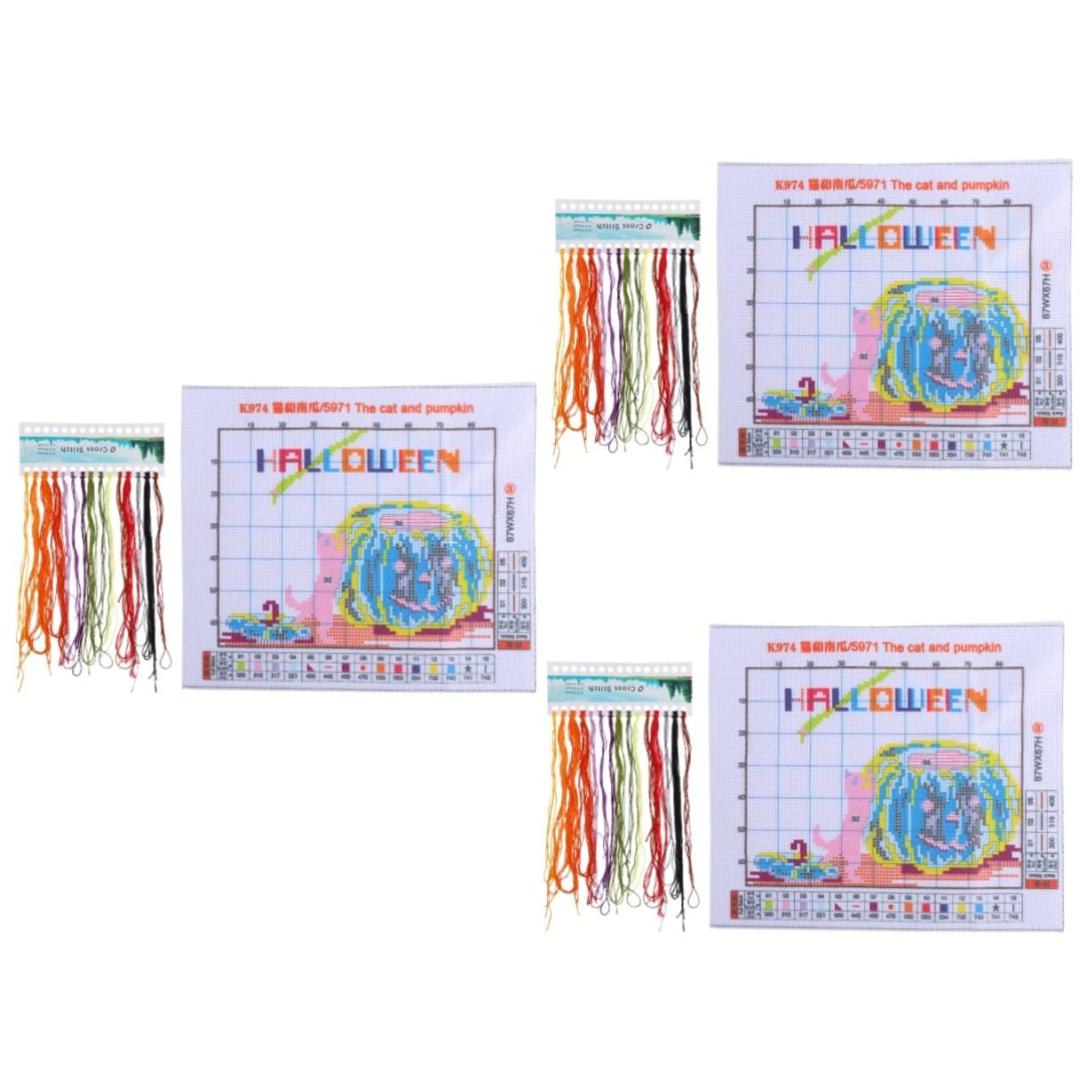 EXCEART 3juegos Kit De Bordado De Calabaza y Gato Para Halloween Materiales De Costura Incluye Hilos Para Principiantes Bordado