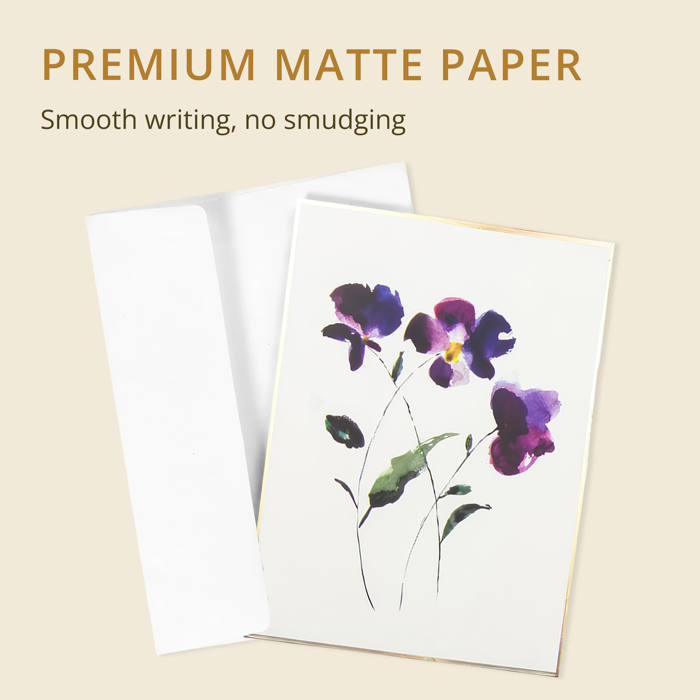 Graphique Grußkarten mit Aquarellblumen, 20 Stück, blanko Notizkarten mit Umschlägen, 4 verschiedene Blumen-Designs mit Goldfolien-Rändern, Box für personalisierte Notizen, 10,8 x 15,2 cm