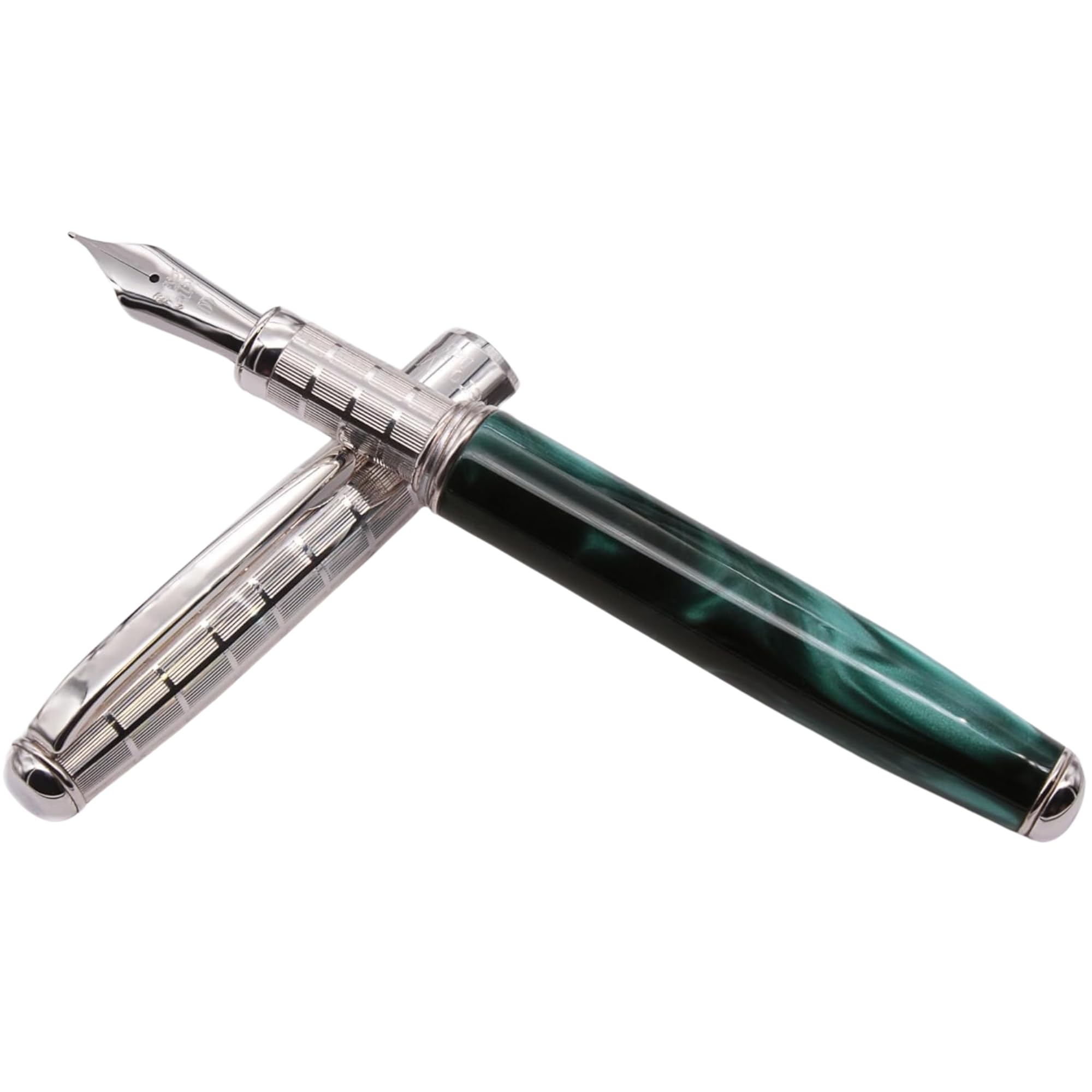 Grifos - Füllfederhalter aus Sterlingsilber und grünem Harz - Silberne Details - Nachfüllbares Schreibgerät - Handwerkliche Eleganz - Made in Italy