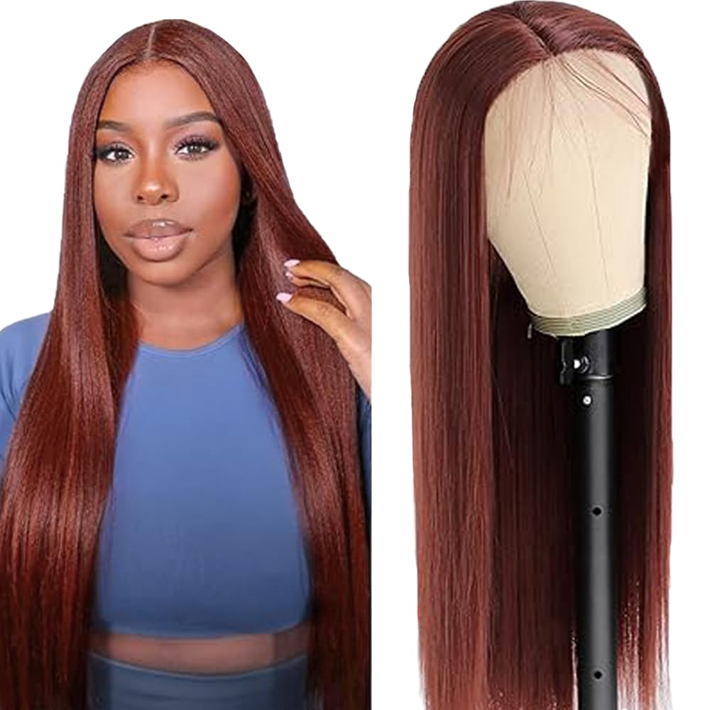 34 Inch Straight Glueless Wig capelli umani Real Human Hair Parrucca vera 5x5 Lace Front Human Hair Wig Reddish Brown 150% Density Pre Plucked Natural Hairline Parrucca donna vera