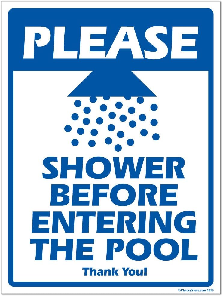 VictoryStore Yard Sign Outdoor Lawn Decorations: Please Shower Before Entering The Pool Plastic Sign, Size 12 inch x 18 inch