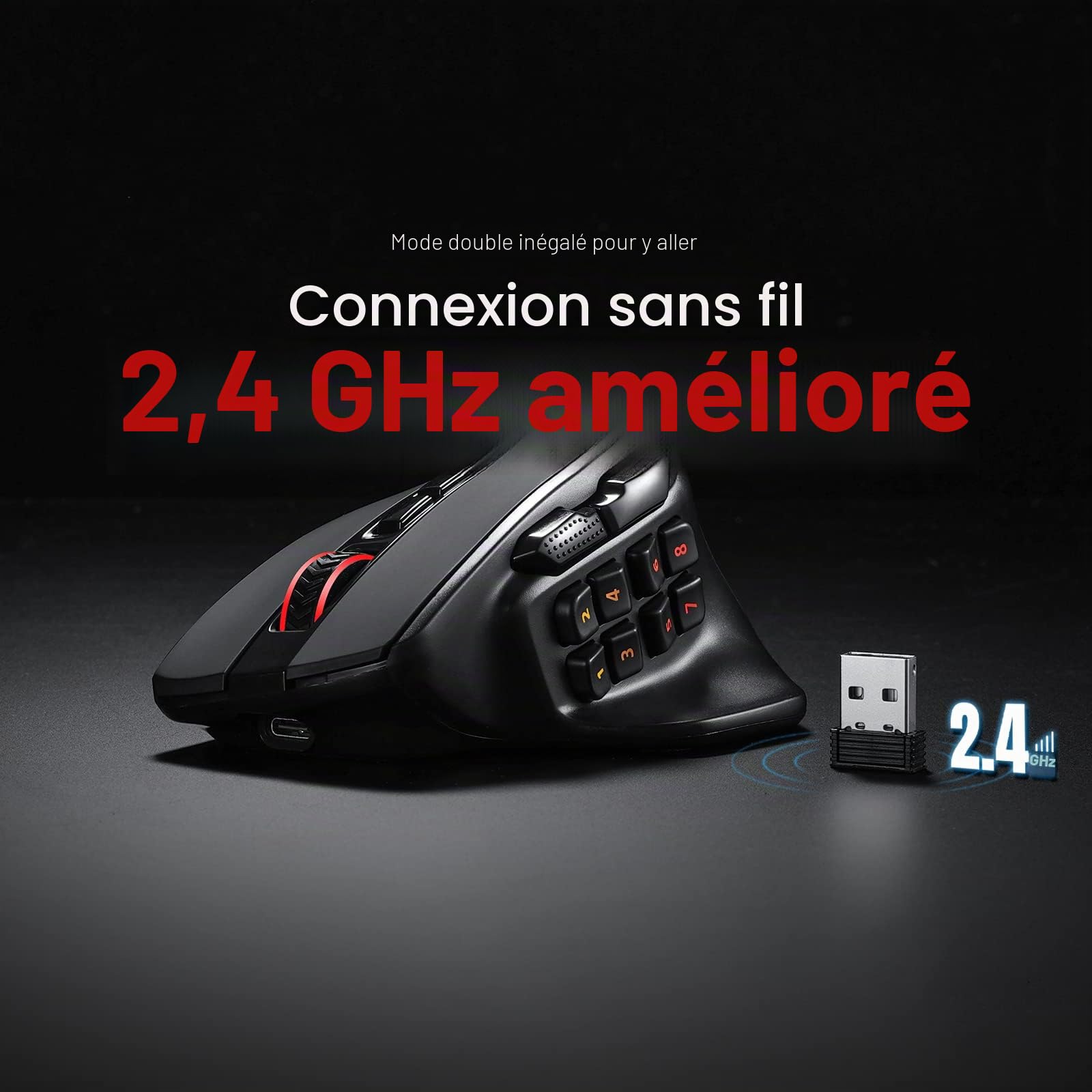 Redragon M811 Pro Souris MMO sans Fil RVB 15 Boutons