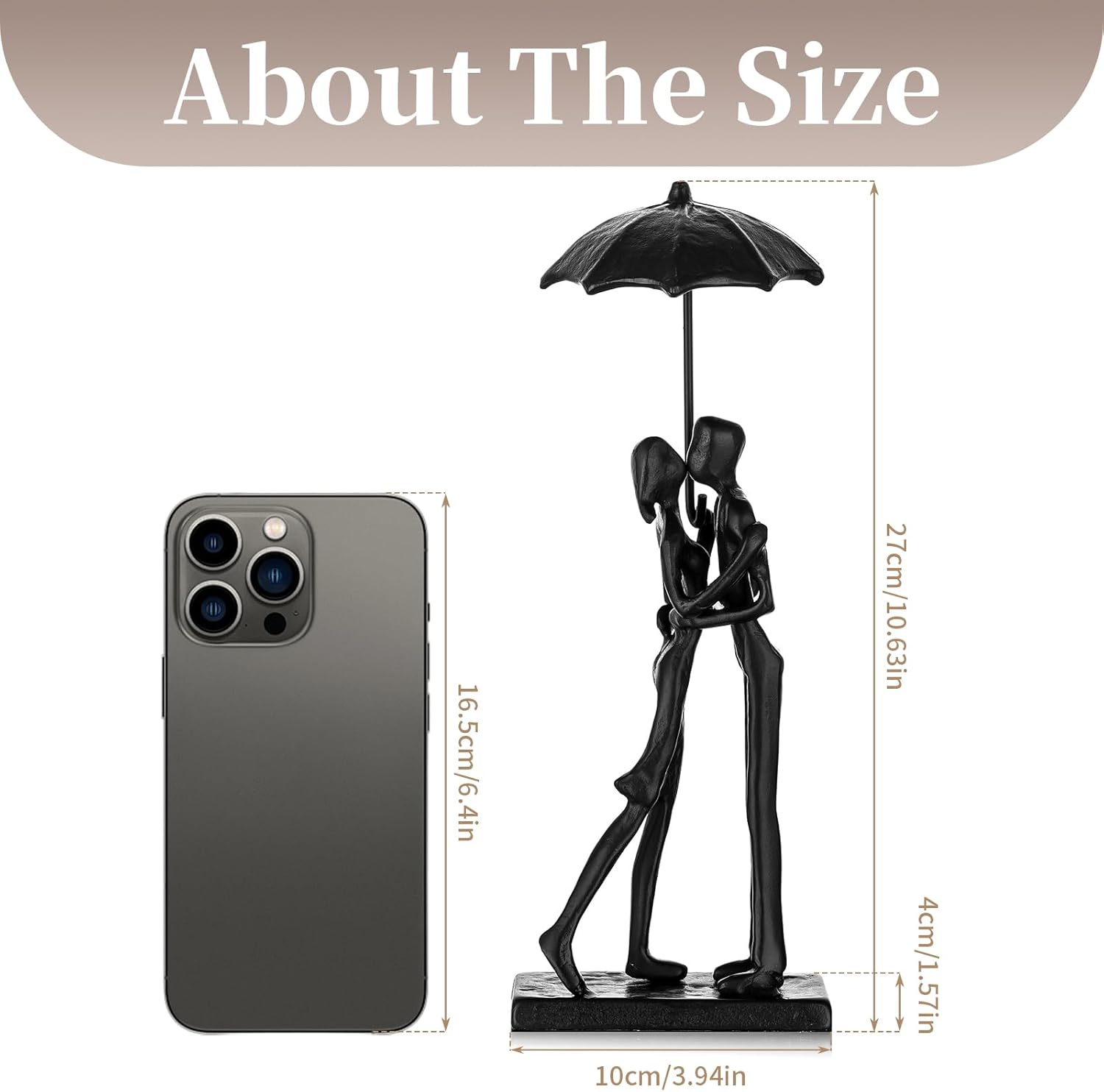 Sziqiqi Iron 6th Sculpture for Wife - Black Metal Couple Statue Kissing Under Umbrella Man Woman Sculpture Figurines for Shelf Mantel Fireplace Entry Bookshelf Television Room - Image 8
