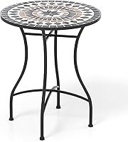 Giantex 24 Inch Mosaic Patio Bistro Table Round Ceramic Tile Top Heavy Duty Metal Star Pattern Black Outdoor Garden Porch