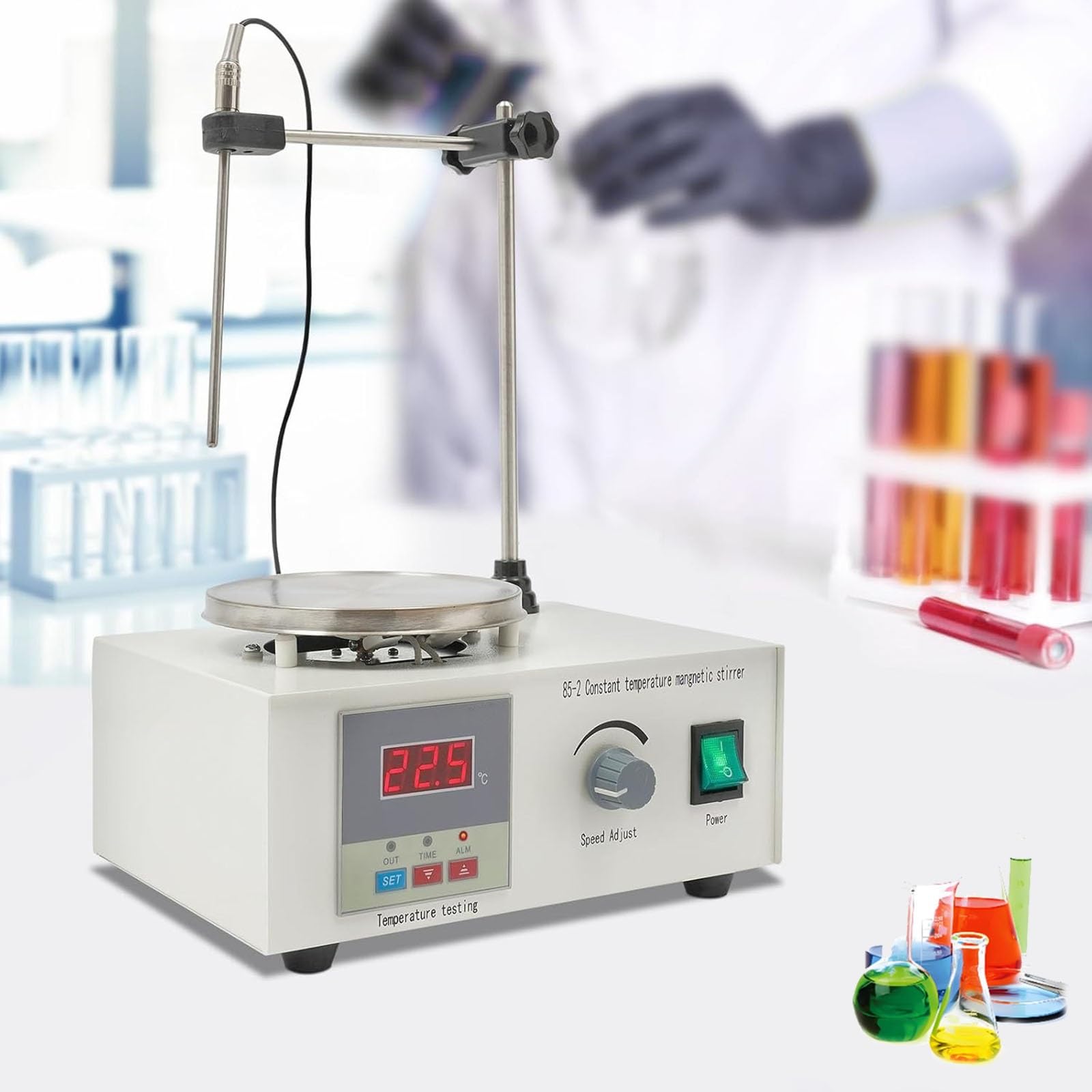 Mezclador magnético digital con pantalla LED, placa calefactora de laboratorio de 0 a 2400 rpm, for investigación científica y elaboración de cerveza casera.