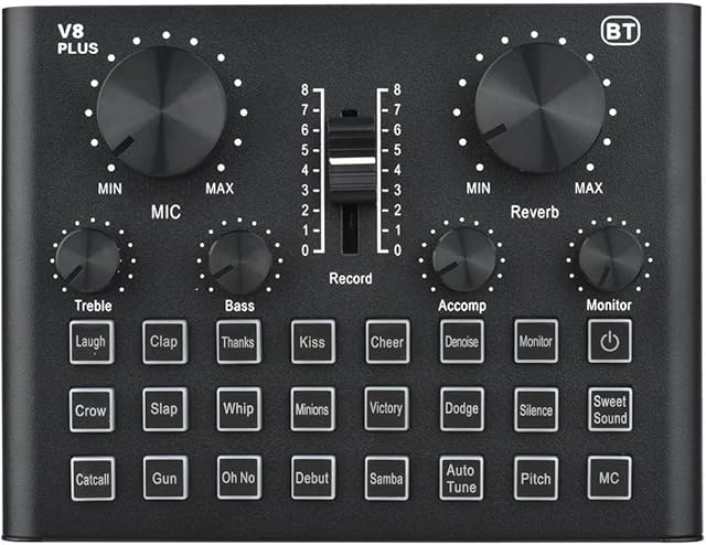 V8 Plus Live Sound Card for Streaming 15 Effects USB Audio Mixer for Microphone Voice Changer Device Audio Amplifier