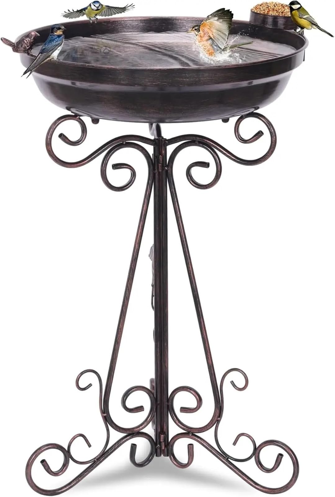 Vogeltränke 17,7" Durchmesser Vintage Vogelbad mit Metallsockel, große antike Vogelbäder for draußen, Garten,(Bronze)