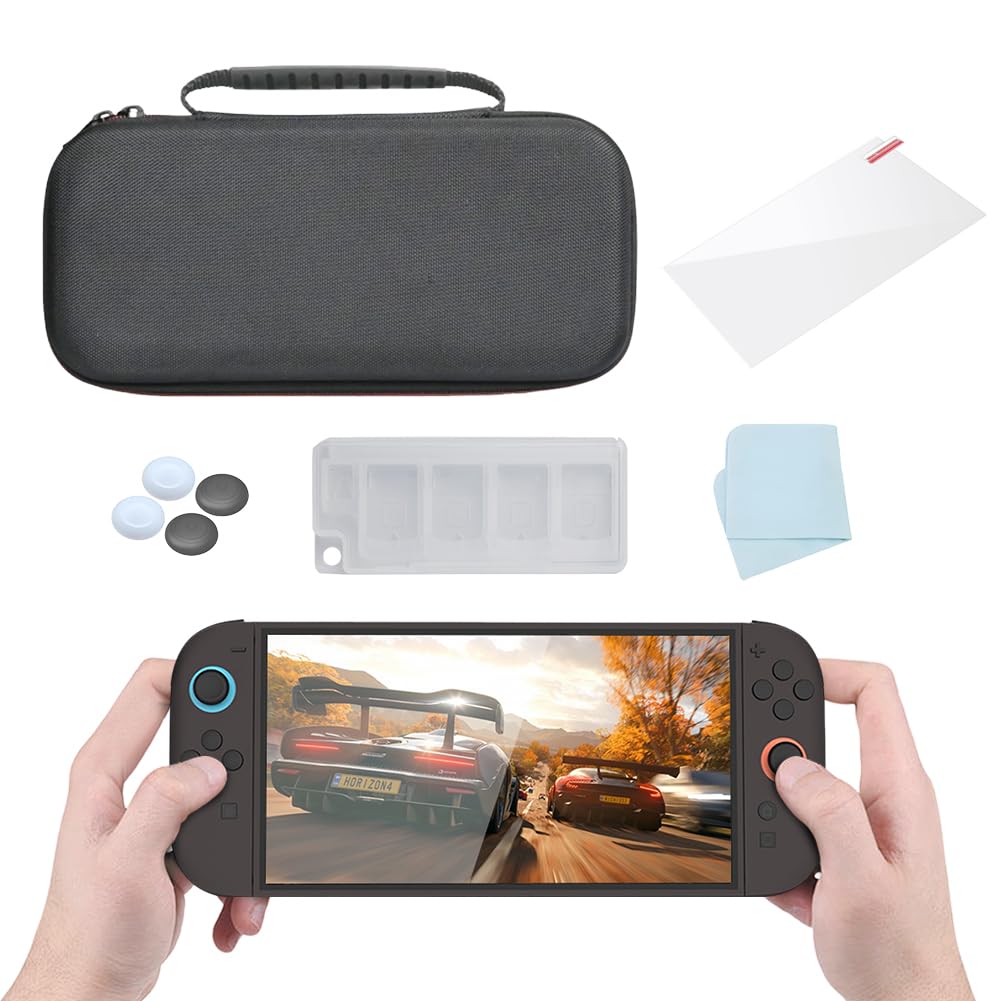 Gaming -Tragetasche for Switch 2 mit temperamentiertem Glasgriffabdeckung und Zubehör Set tragbarer Reisetasche