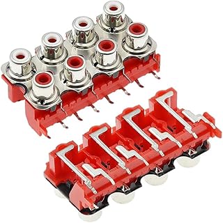 مقبس ار سي ايه - موصل منفذ انثى لاصلاح لوحة الدوائر المطبوعة يثبت على الصوت والفيديو ستيريو شريط مأخذ 8 دبابيس AV2-8.4-13 احمر هيكل بزاوية قائمة