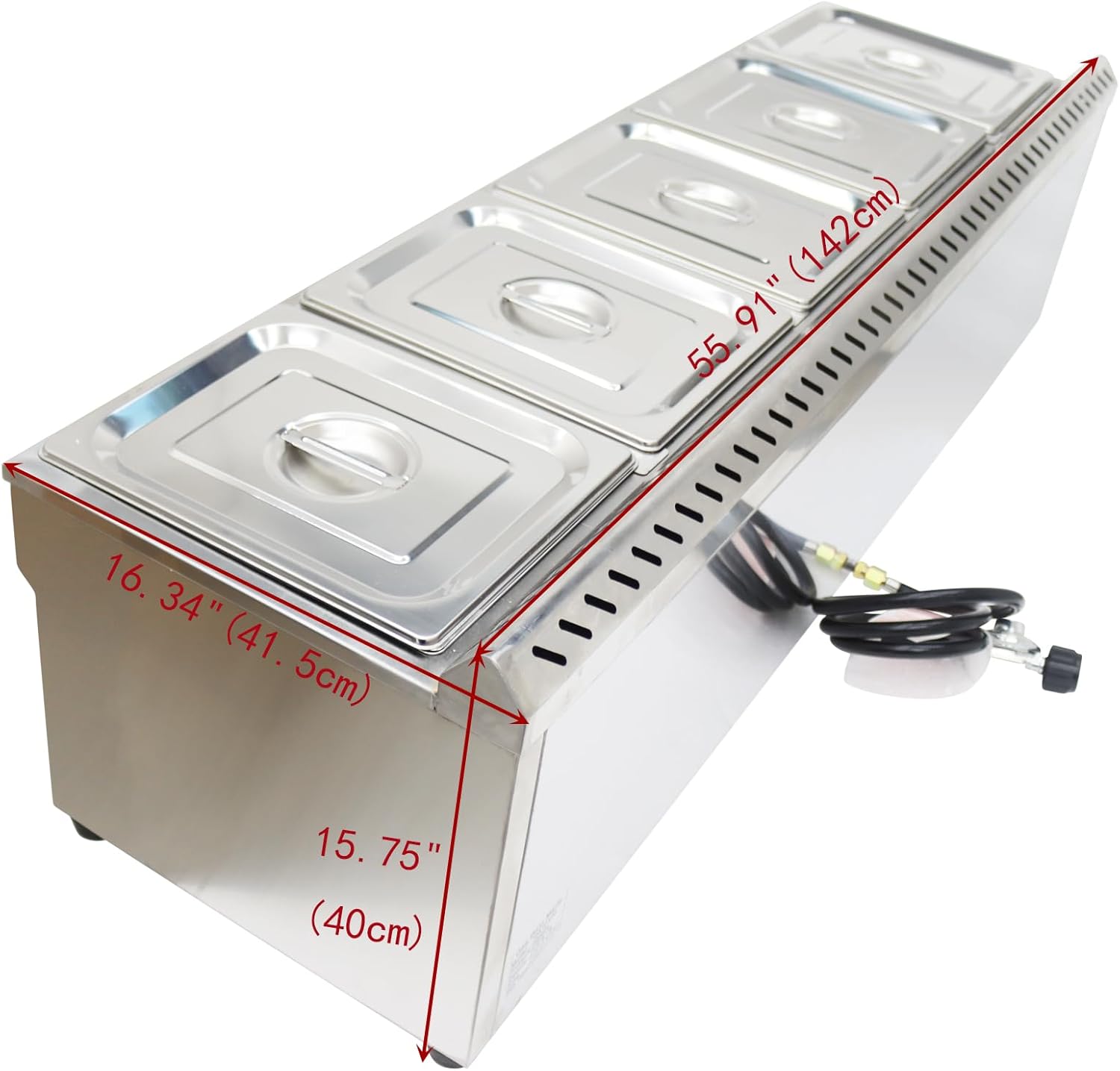 5-Pan LP Gas Food Warmer Propane Food Warmer Propane Steam Table Stainless Steel Bain Marie Buffet for Parties (with Gas Regulator Valve) 1/2 * 6inch Deep