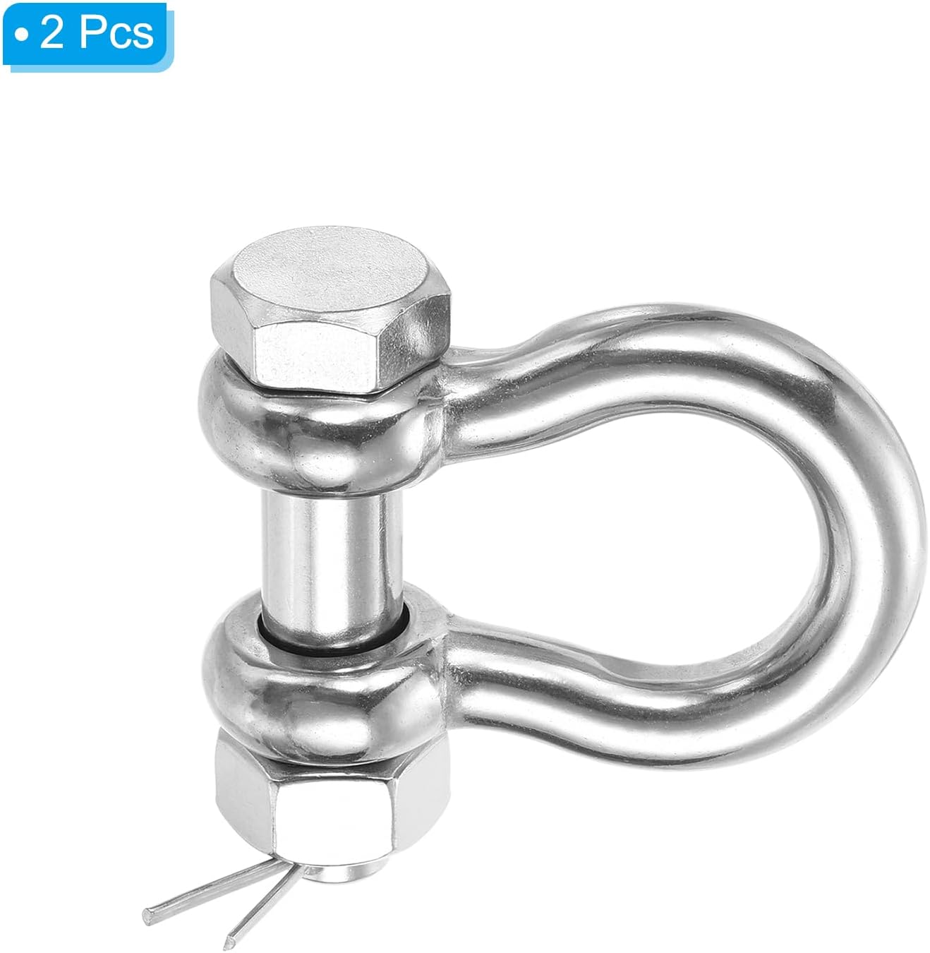 PATIKIL Shackle 1/2" with 5/8" Bolt 4409lbs, 2 Pack 316 Stainless Steel D Ring Shackle for Towing Rigging, Silver