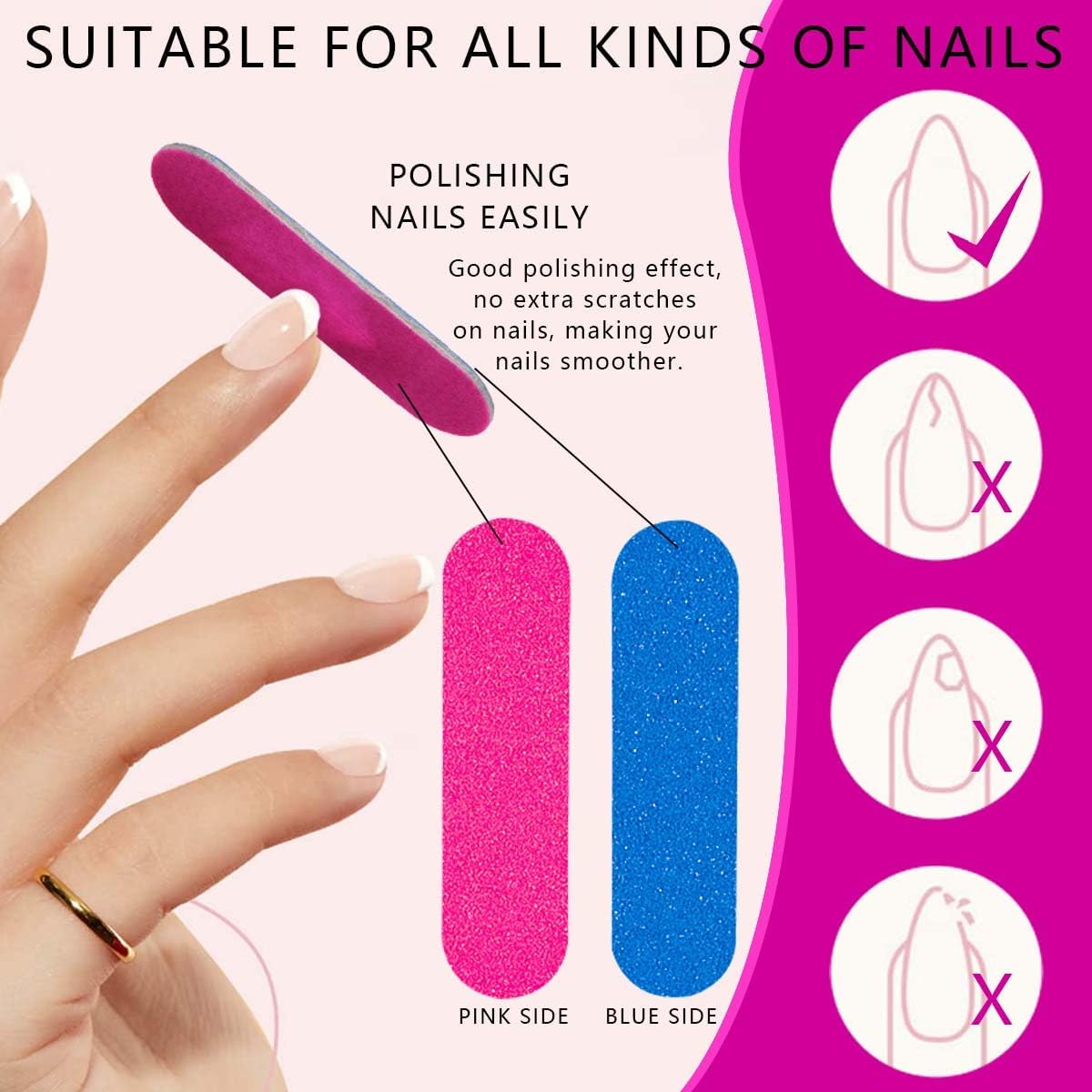 KISEER Mini Nail Files Bulk, 100 Pcs Disposable Double Sided Emery Boards Travel Size for Men, Women, Kids (2 Inch)