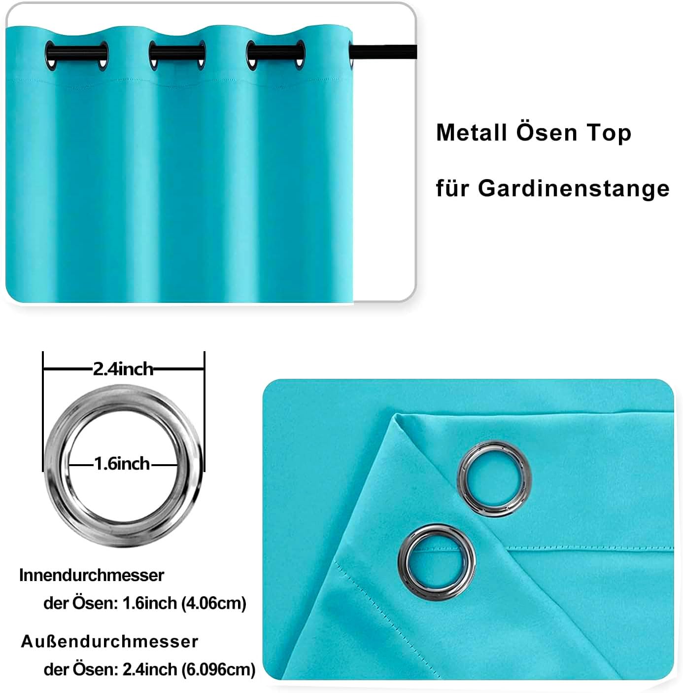 Tenda A Occhielli Oscurante 140x260 Cm Colore Turchese