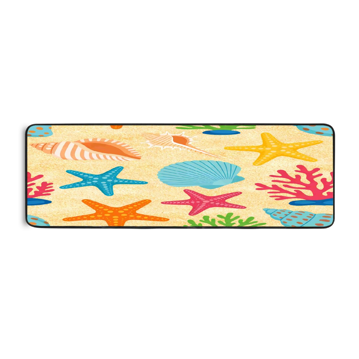 Tapis de cuisine au motif plage et étoile de mer pour un sol de buanderie doux