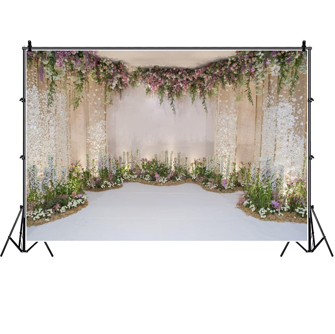 AOFOTO 7x5ft Wedding Backdrop Romance Archway Bridal Shower Flowers Wall Curtain Cradle Ceremony Banner Background for Photography Vinyl Anniversary Birthday Party Decoration Photoshoot Studio Props