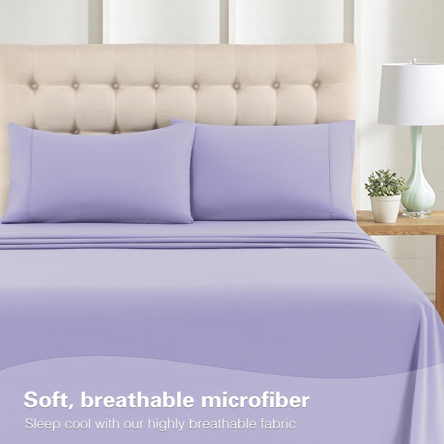 Queen Sheet Set - 4 Piece Soft,Breathable Microfiber Bed Sheets,Deep Pocket, Hotel Luxury Cooling & Wrinkle-Free,Oeko-Tex Certified,Machine Washable - Lavender