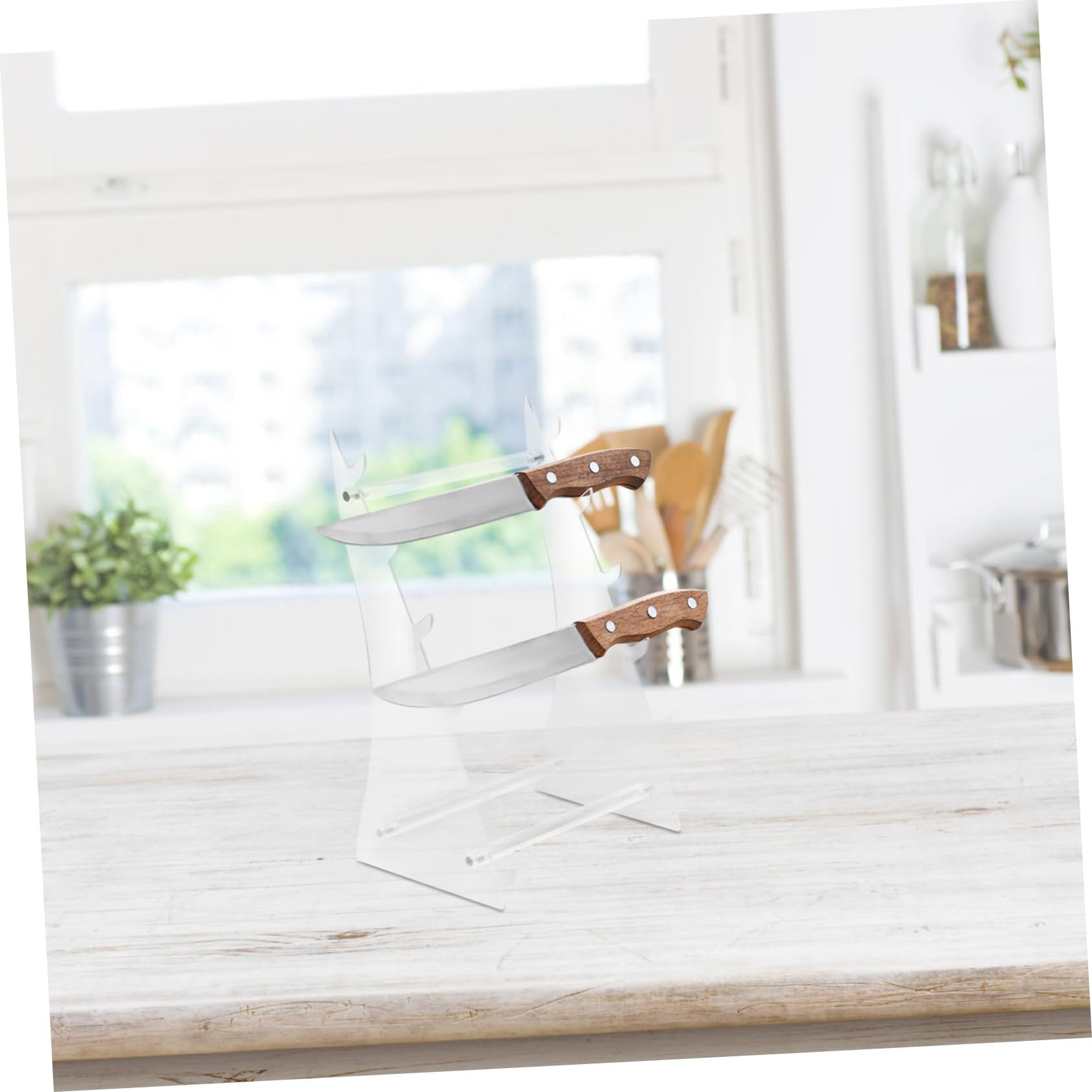 OUNONA Acrylic Cutter Display Holder Sturdy Kitchen Knife Rack for Countertop