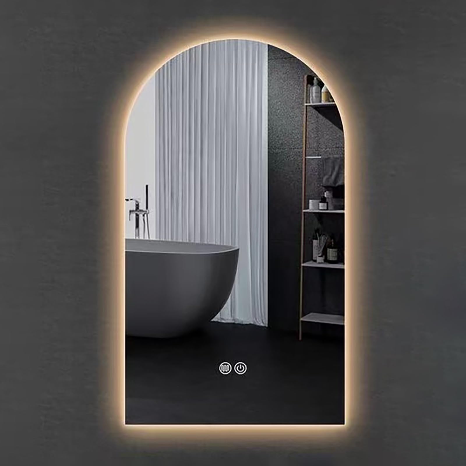WQZzjm LED Bathroom Mirror, Arched WallMounted Vanity Mirror with Touch Sensor, AntiFog, Design, 3 Color Temperatures (3000K4000K6000K), 50 x 90 cm (Antifog 60L x 40W cm)