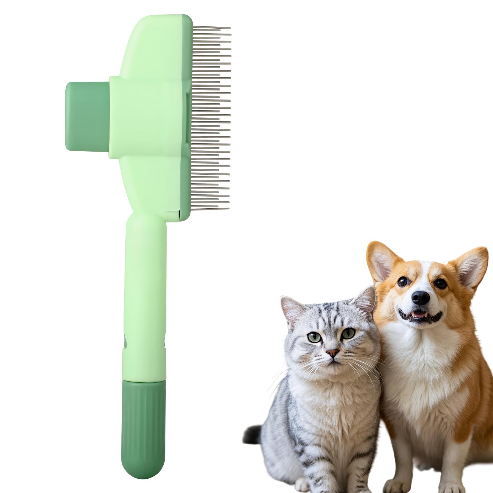 Pettine Autopulente per Gatti - Spazzola Antipulci con Pulsante Sblocco | Rimuove Peli Morti, Nodi & Forfora | Per Pelo Corto/Lungo | Accessorio Toelettatura Verde (1 Pezzo)