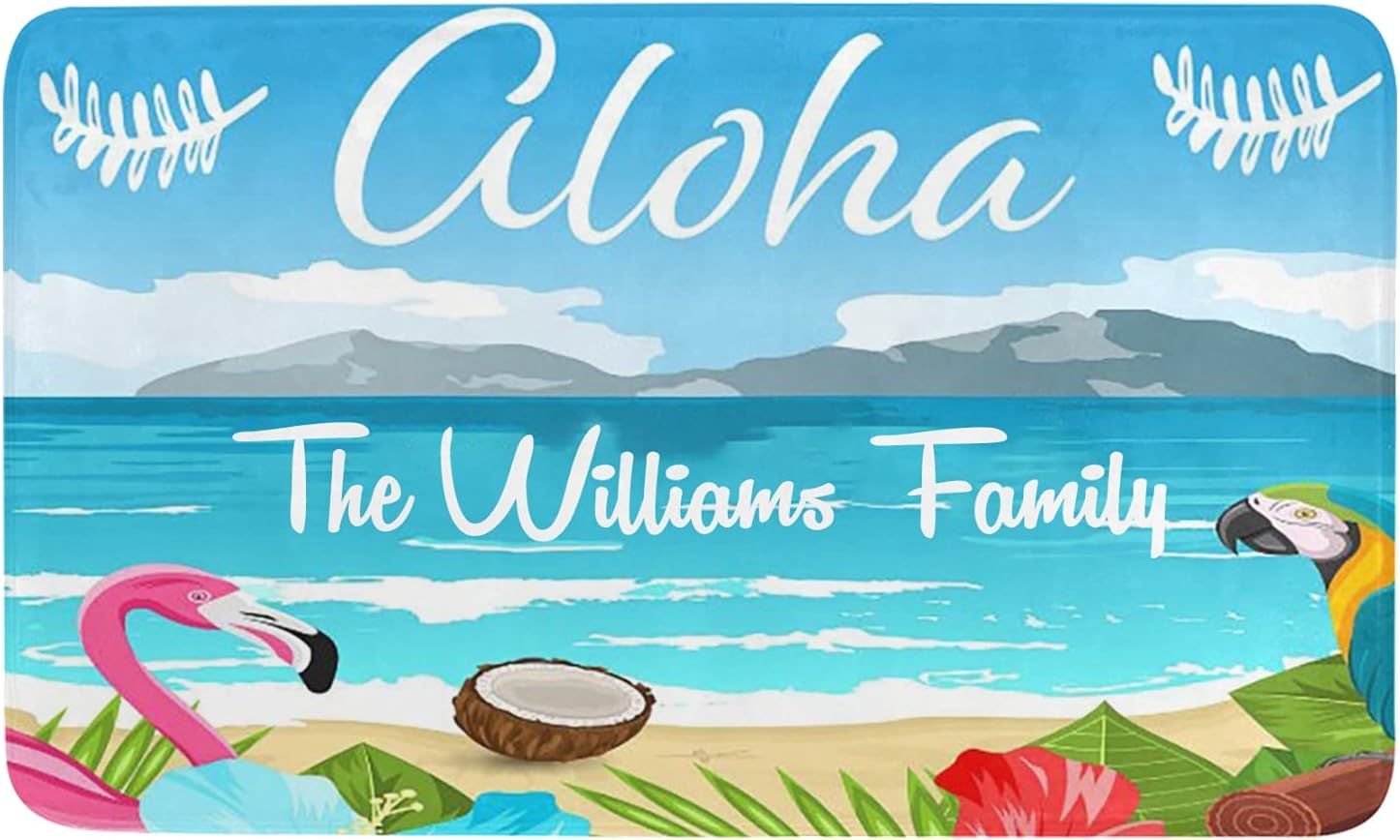 Aloha Tropical Beach Personalized Doormat Text Name Custom Indoor Outdoor Pet Mat Entrance Rugs Home Decor Welcome Door Mats 30 x 18 Inch