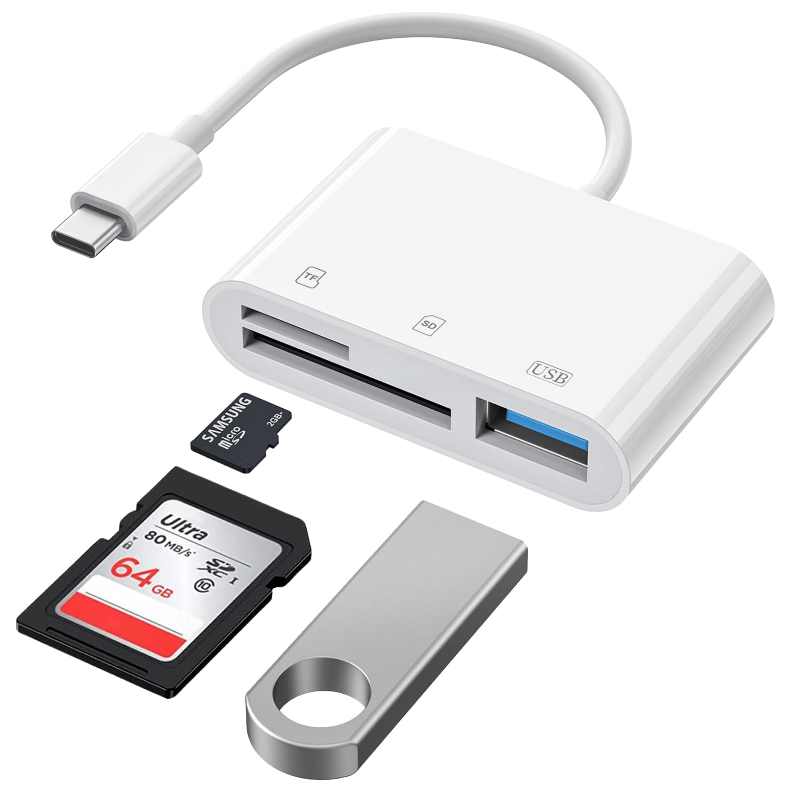 BliTezz Czytnik kart SD USB C 3 w 1, adapter kart SD USB C na TF+USB+SD, czytnik kart SD USB 3.0, biały, czytnik kart micro SD, adapter dla iPhone 17/16/15/Pro, MacBook, Galaxy S20/S21