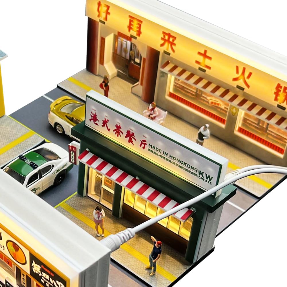 Fremego 1/64 Scale Miniature Scene Model,Hot Pot Restaurant Diorama Simulation Scene Building Model with Light for Photography Decoration Collection (Hot Pot Restaurant)