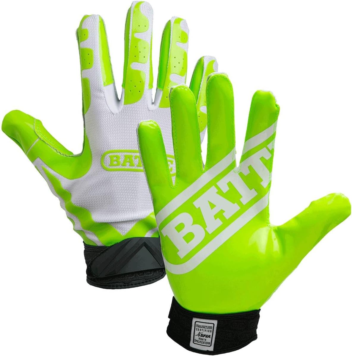 Battle Sports Ultra-Stick Wide Receiver Football Gloves - Adult & Youth Football Gloves - Adult Medium, Neon Green/White