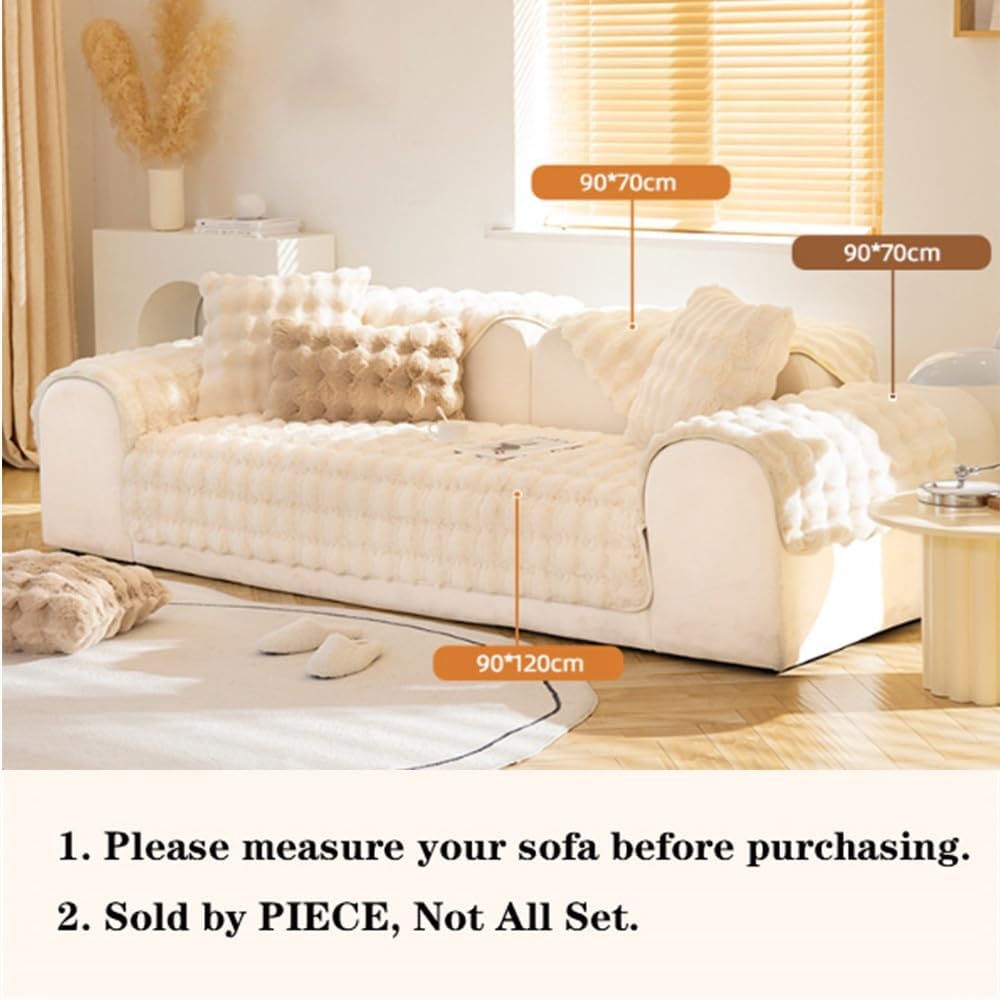 Thick Rabbit Plush Sofa Cover 1 2 3 Seater, Winter Thick Plush Washable Fuzzy Slipcover Furniture Protector for Kids, Pets, for Living Room (Color : Coffee, Size : 70x70cm/27.5x27.5in)