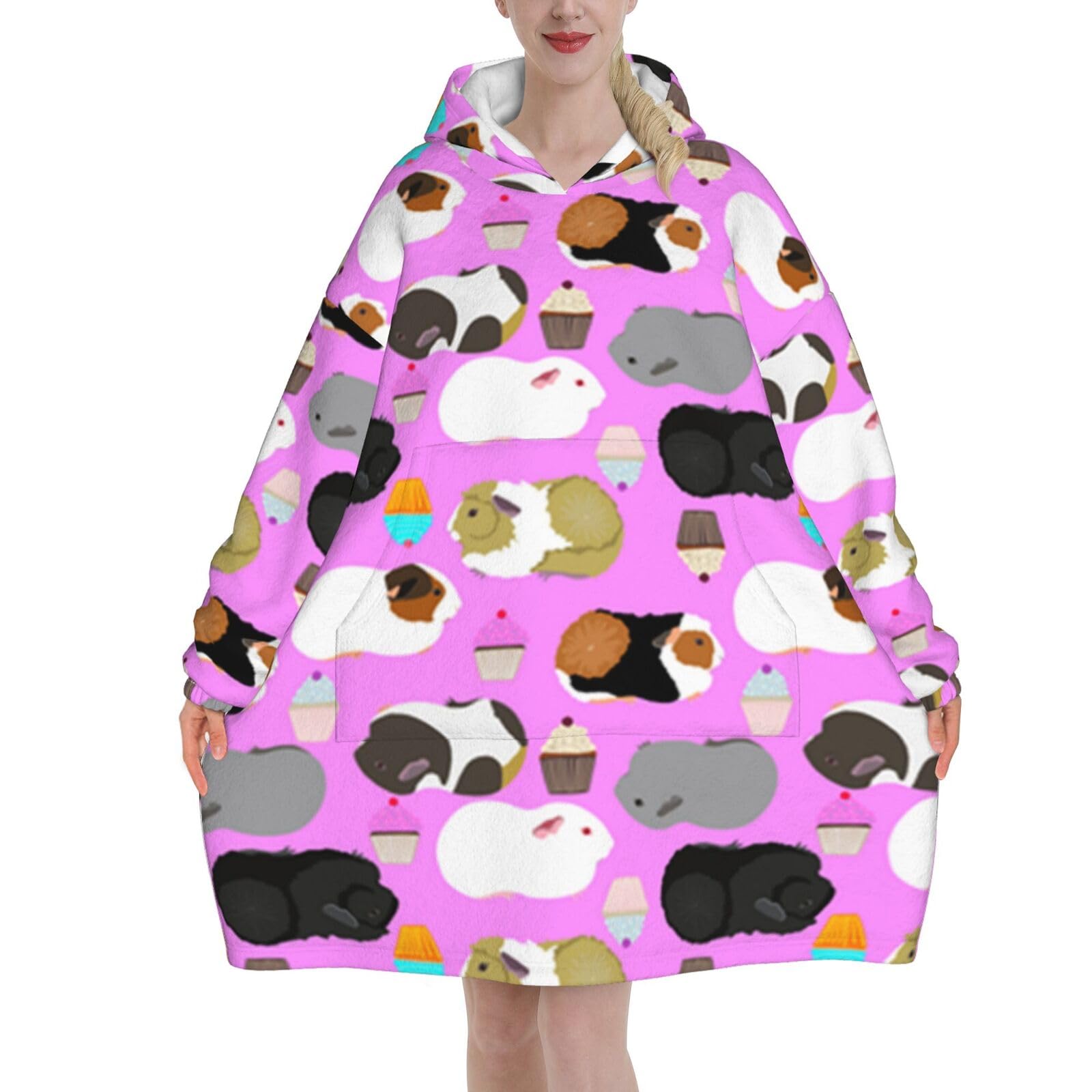 Guinea Pigs And Cupcakes Blanket Hoodie - The Oversized Hoodie Sweatshirt Blanket - Soft, Comfortable, Flannel And Warm Hoodie Blanket For Every Occasion