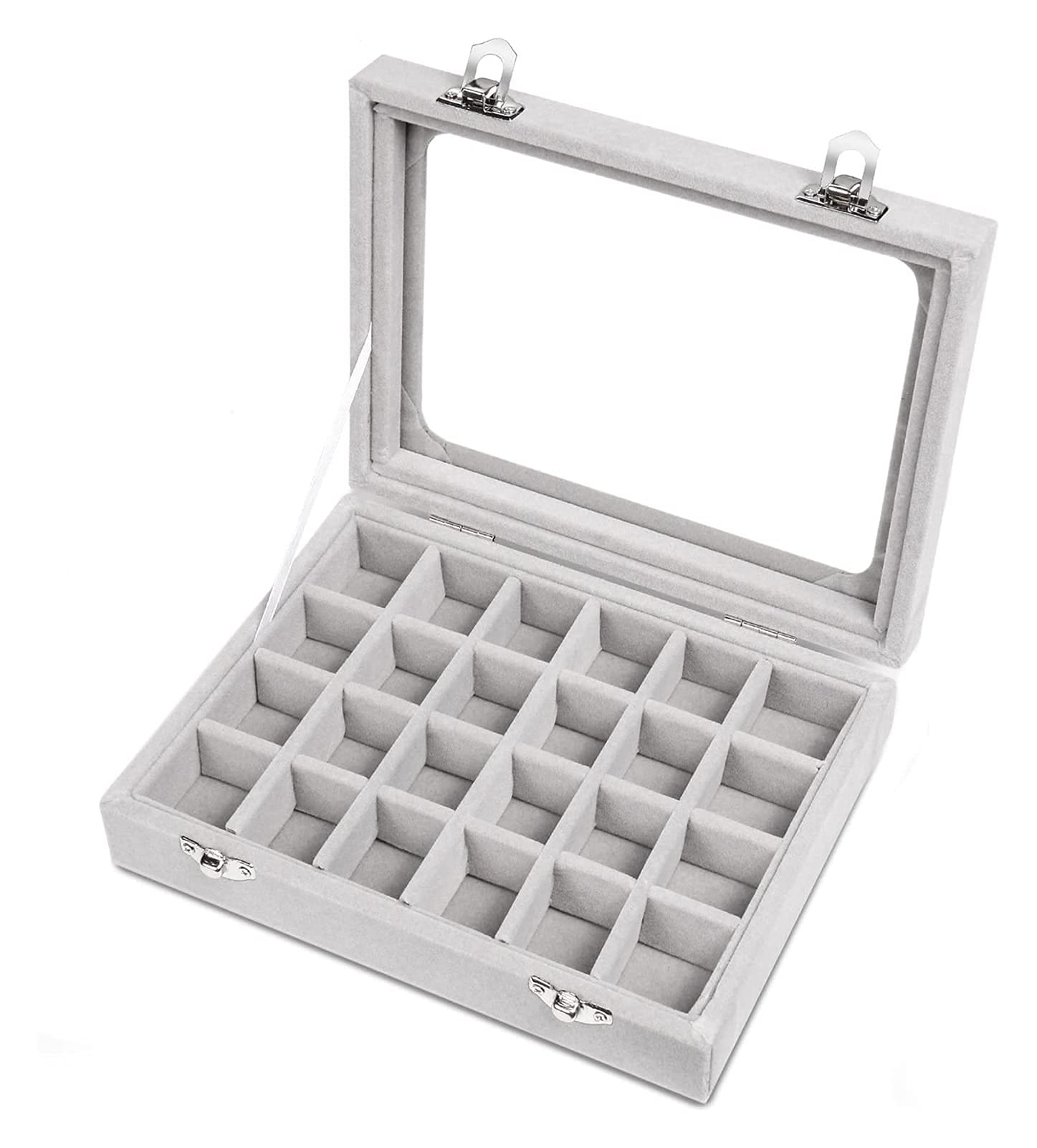 Jewelry boxes 24 Grid Velvet Jewelry Tray for Drawers Glass Clear Lid Showcase Display Storage Ring Trays Holder Earrings Organizer Case Jewelry storage box (Color : Grey)