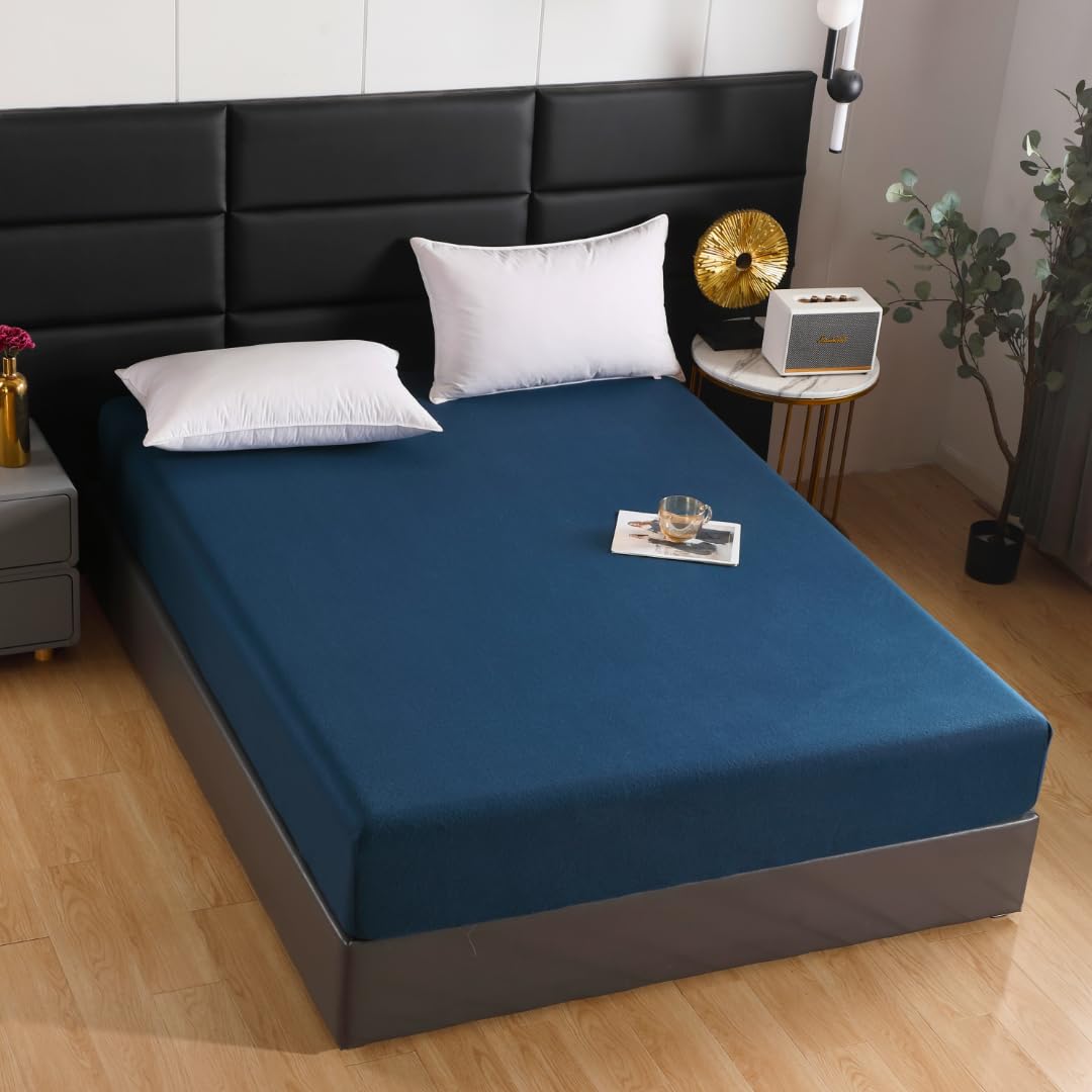 Sábana Bajera Térmica Pirineo - Cálida y Ajustable, 100% Poliéster, Ideal para Invierno (Azul Marino, 90 X 200 cm)