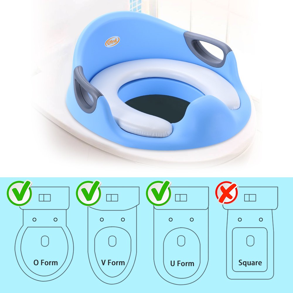 Réducteurs de toilette Enfant, Apprentissage de la propreté, sécurité antidérapante, assise rembourrée, Bébé Potty pour garçons et filles, pour Toilette ronds et ovales, Bleu