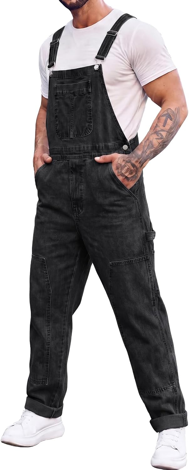 Runcati Mens Denim Bib Overall Jean Casual Coveralls Work Hippie Jumpsuit