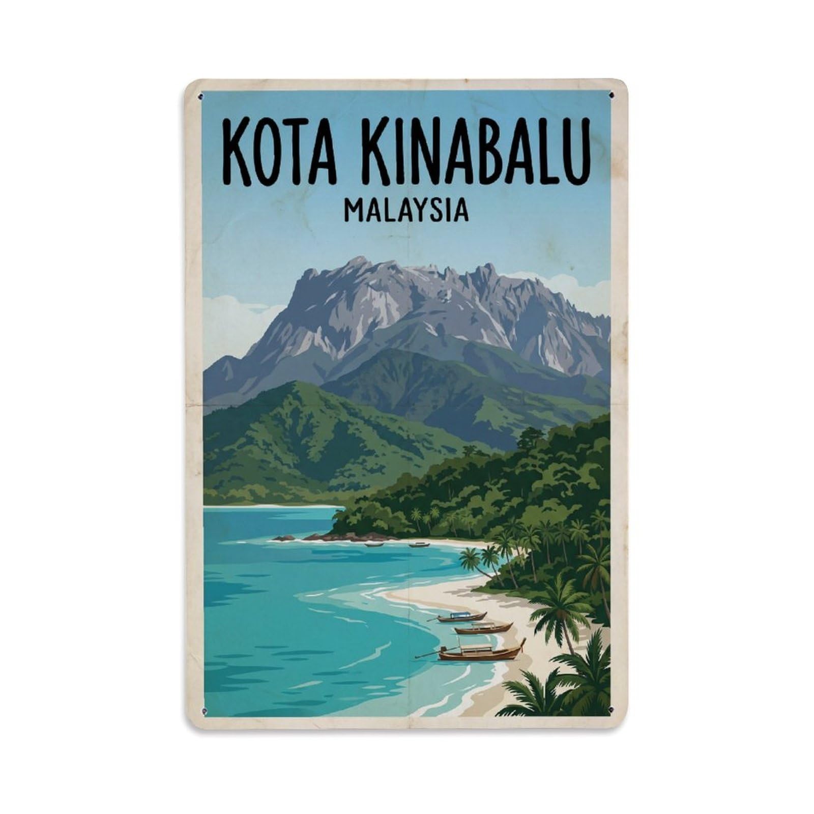 Vintage Malaysia Kota Kinabalu Travel Metal Tin Sign Plaque Wall Decor for Cafe, Club Bar, Office, Garden Metal Poster 8x12Inch